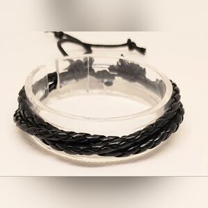 Men's bracelet‎ leather braided black new e25